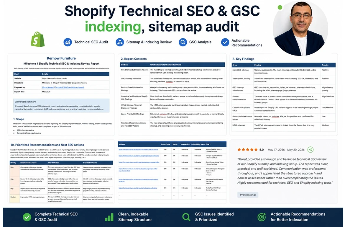 Shopify SEO audit, sitemap and product indexing analysis